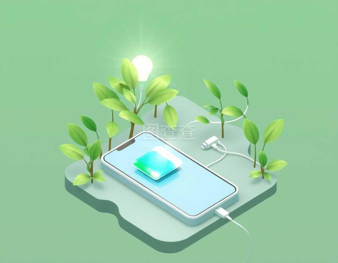 利用植物進(jìn)行光合作用的智能手機(jī)電池充電的綠色能源等距組成作為電源矢量圖示。